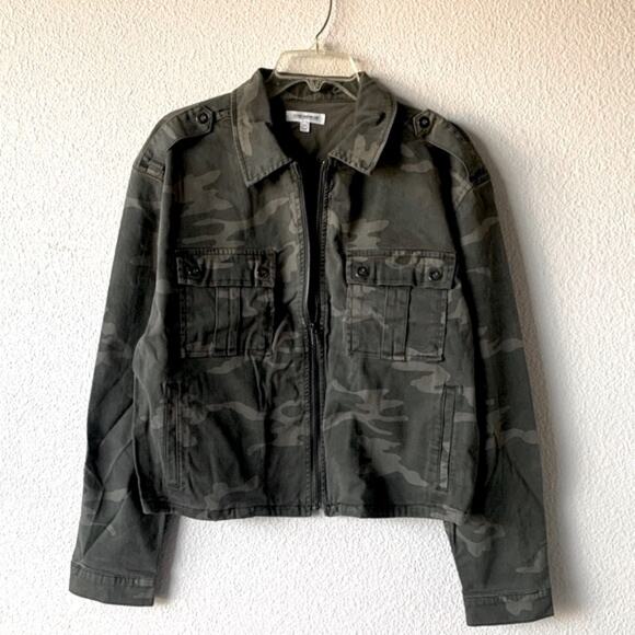 Good American camo denim military jacket stretch zip jean size XL 2/3 16 1X 2 3 - Picture 8 of 15